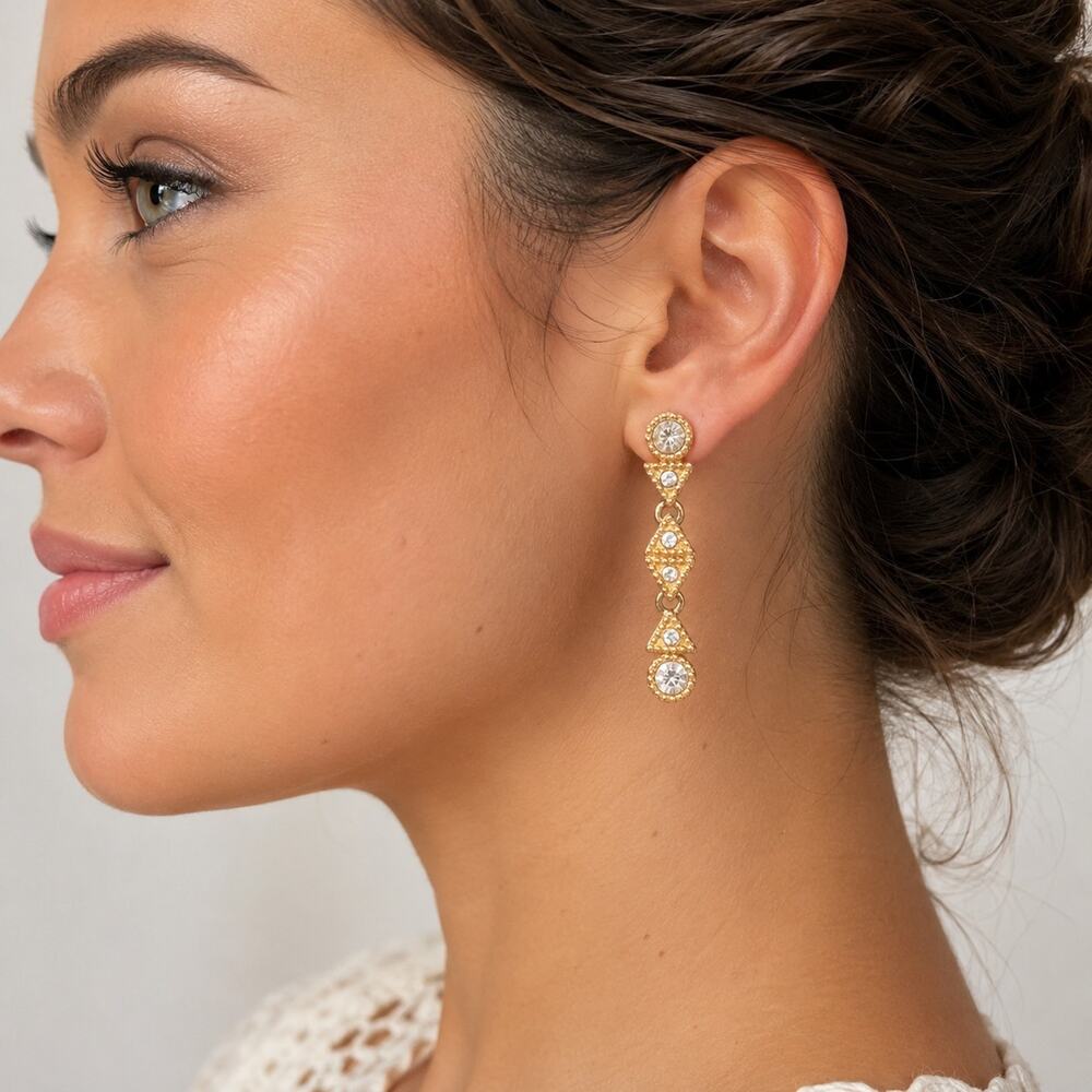 Vintage Swarovski Gold Tone Crystal Rhinestone Dangle Drop Sparkle Earrings